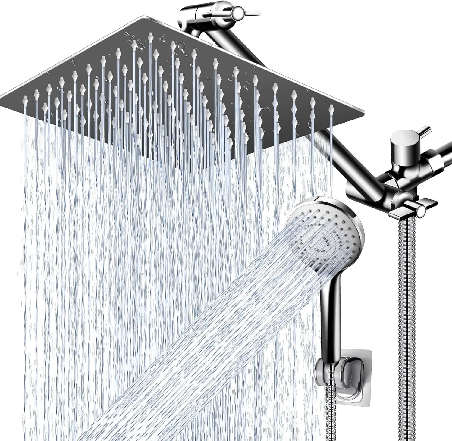 

Modern 12" Square Rain Showerhead with 5 Modes Handheld Combo, Adjustable Arm, Easy Installation