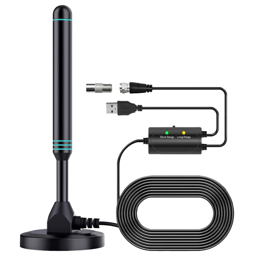 Antena de TV HD Digital com Base Magnética, 4K, 1080P, 480 + Miles, Aérea, VHF, UHF, Amplificada, DVB-T2, DVB-T2