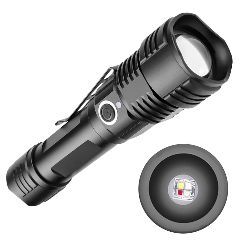 

Multifunctional LED Flashlight Ultra Bright Portable Torch USB Rechargeable Camping Hunting Adjustable Modes Telescopic Aluminum