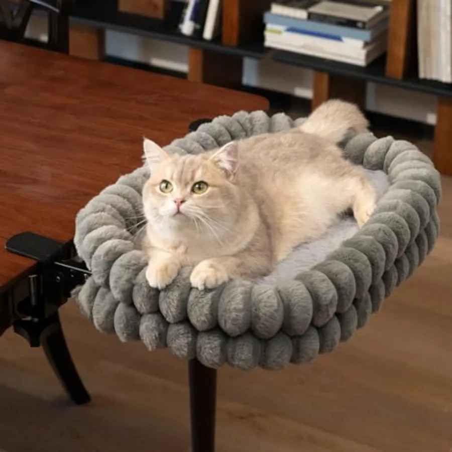 Cat Desk Bed with Reversible Cushion 90°Foldable Cat Hammock for Desk Mounted Suitable for Medium-to-Large Cats and Puppy Clowd