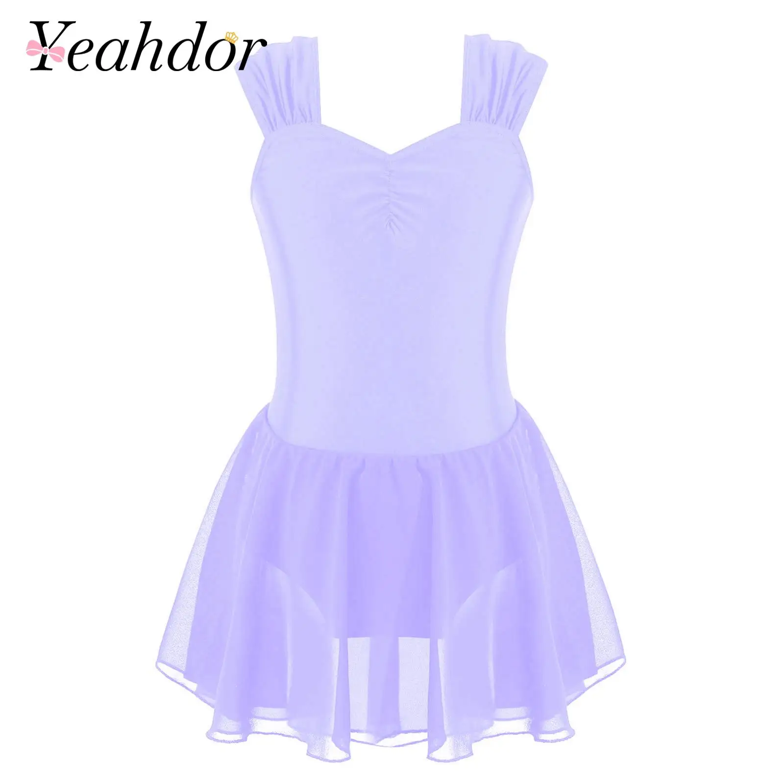 Girls Figure Skating Dress Lyrical Dance Costume Tutu Ballet Dress Solid Color Kids Ballerina Outfit Children Gymnastics Leotard