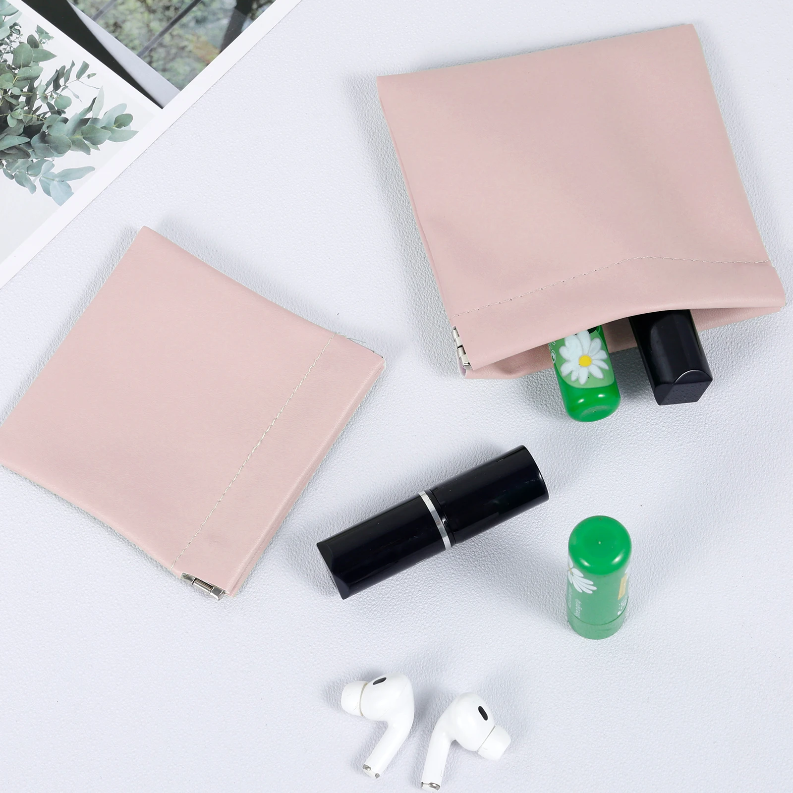 

12 шт., простая мини-сумка для хранения косметики из искусственной кожи, квадратная сумка для хранения с функцией автоматического закрытия, портативная сумка для губной помады