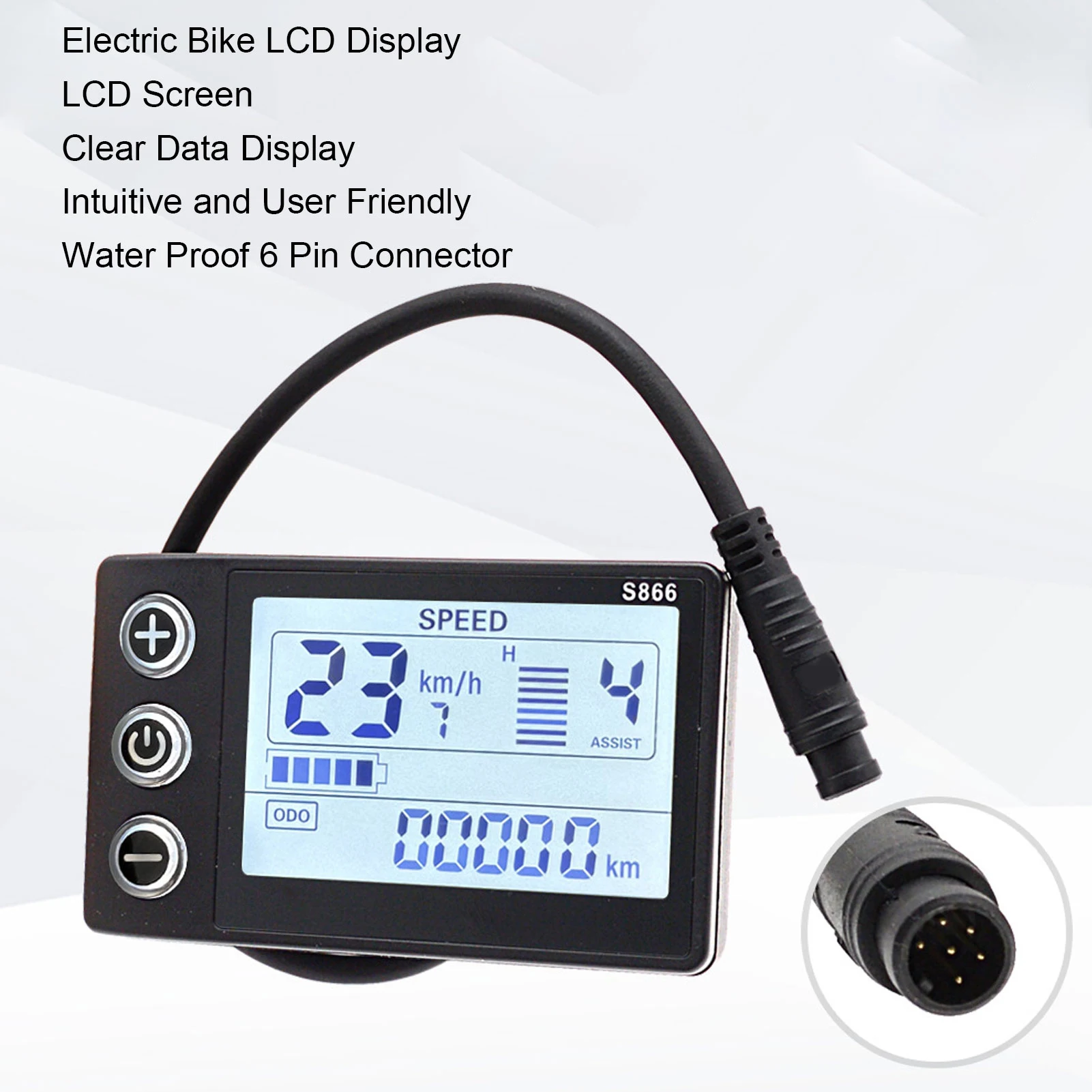

Electric Bike LCD Display Meter S866 ABS Electric Bike Control Panel with 6 Pin Water Proof Connector for Scooter Modification