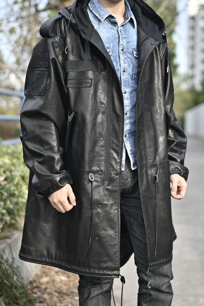 Genuine Leather Jacket Men Vintage Jackets Oversize Wide Vegetable-tanned Goatskin Long Trench Coat Male Real Leather Coats Man