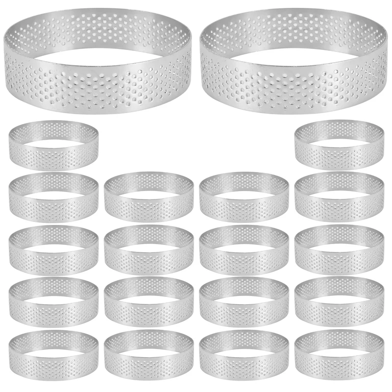 

LJL-20 Pack Stainless Steel Tart Ring, Heat-Resistant Perforated Cake Mousse Ring, Round Ring Baking Doughnut Tools, 8Cm