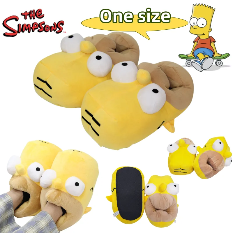 Image of Neue The Simpsons Cartoon Niedliche Fleece-Gefütterte Indoor-Baumwollhausschuhe, Kawaii Winter Warme Einheitsgröße Paar-Hausschuhe Geschenk