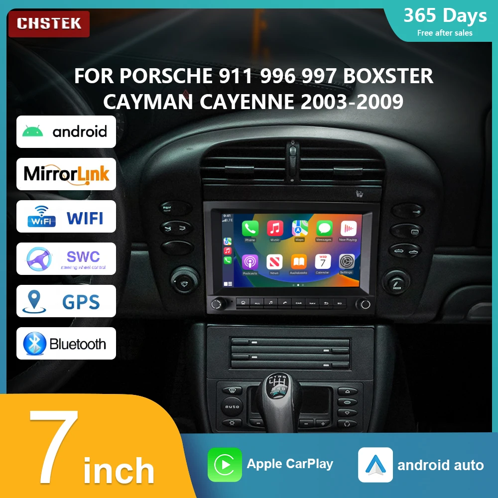 

CHSTEK Car Radio Player Wireless Android 13 Carplay for Porsche Cayman Cayenne 911 996 MK2 Boxster 997 2003-2009 GPS Media Video