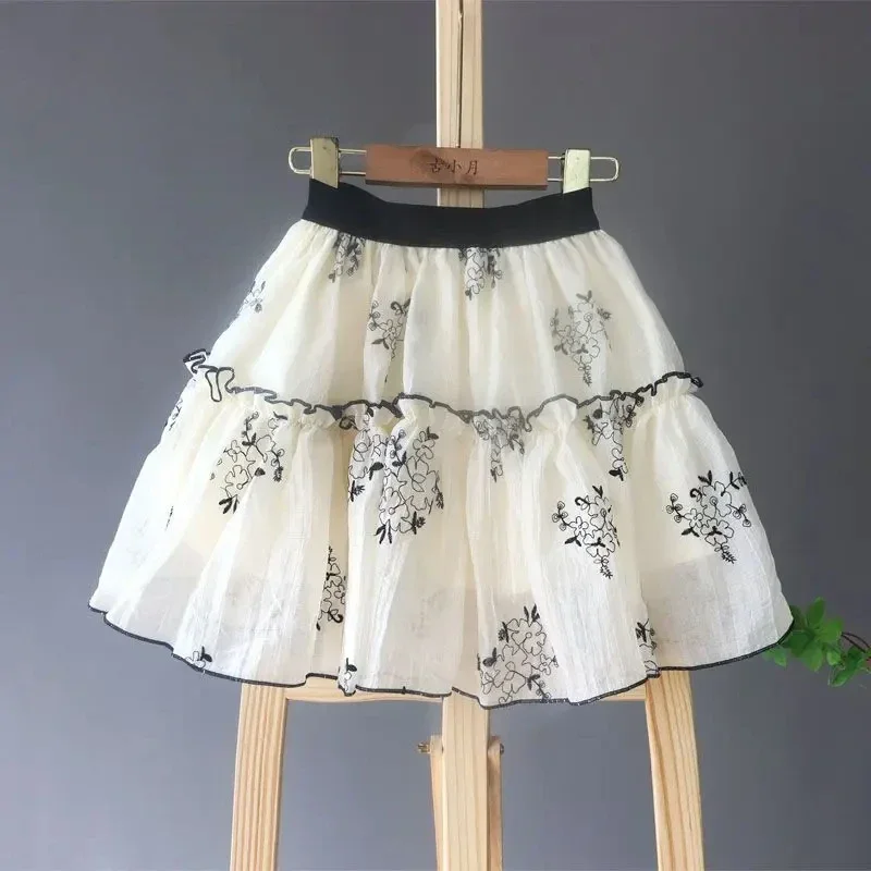 Spring Autumn Summer Clothing Brithday Princess Skirt Clothes 2025 Baby Girls Embroidery Flowers Tutu Shirts Elegant Girl Kids
