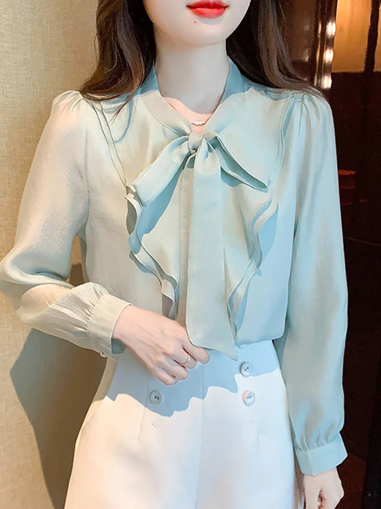 Long Sleeve Ruffles Chiffon Blouse Shirt Women Tops Blouse Women Blusas Mujer De Moda 2024 Shirts Blouses Blusa Feminina G205