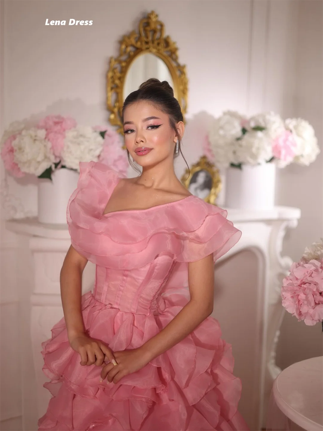 Lena Ball Gown Dress Round Neck Women's Prom Dress Luxury Evening Dresses 2025 Customized Multi-layer Robe De Cocktail Femme