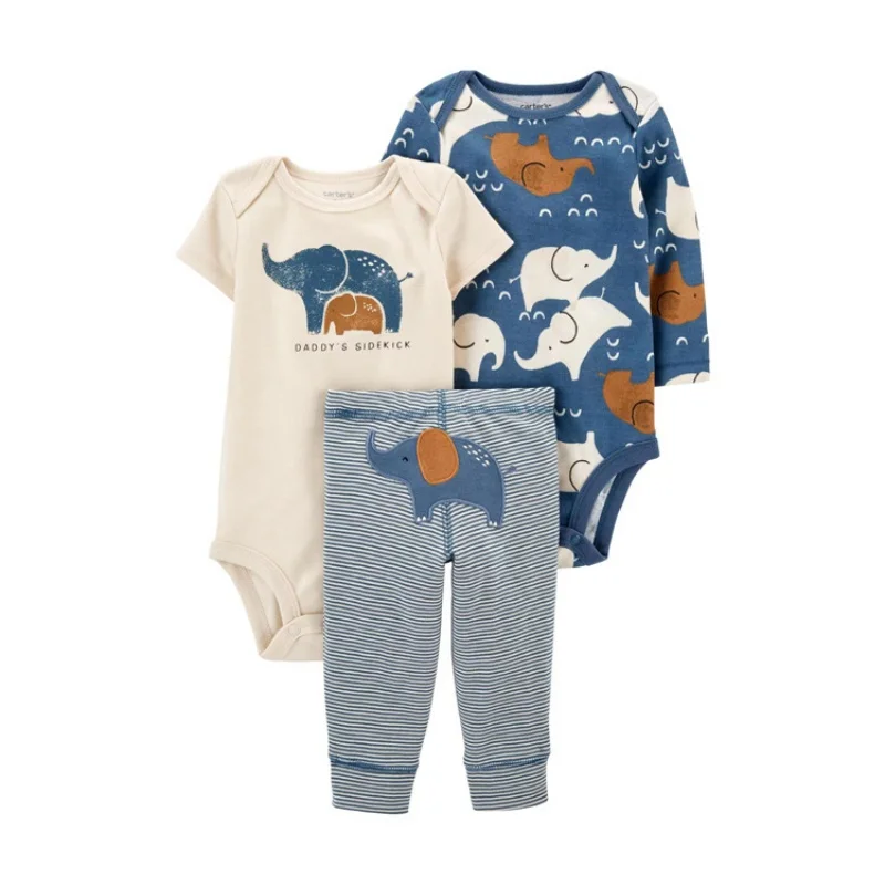 3PCS Baby Boy Clothes Autumn Newborn Baby Clothes Bodysuits+Pants Animal Outfit Infant Pajama Pure Cotton Sets 0-24M Jumpsuit