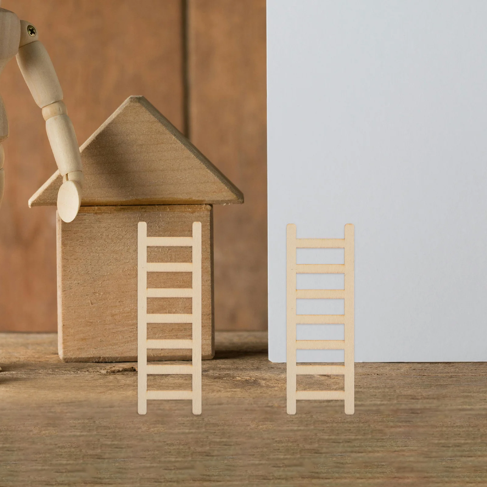 

2 Pcs Miniature Ladder Decor Durable Smooth Realistic Mini House Wooden Stairs Craft Landscape Model Garden Statue Sculpture