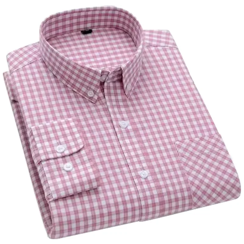 Men Cotton Green Plaid Long Sleeve Casual Shirt Easy Care Slim Fit Spring Autumn Man Fashion Clothing Young Boy Shirt Asia Size