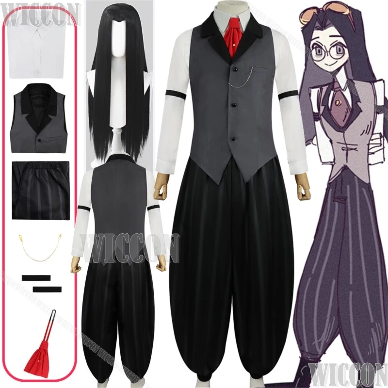 Pentious Hassbin Anime Cosplay Costume Hotel Dress FullSet Long Black Wig Prop Unisex Man Woman Clothes Halloween Party Roleplay