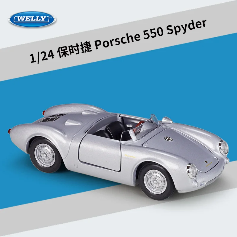

Коллекционная модель автомобиля WELLY 1:24 Porsche 550 Spyder Convertible, имитация, готовая модель из сплава, игрушка, подарок, литая модель из сплава