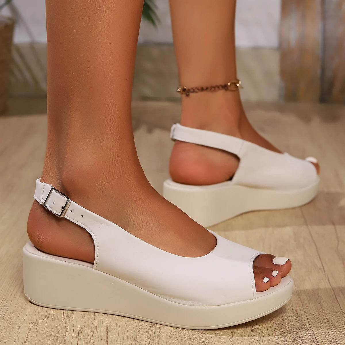 Summer Large Size Women\'s Sandals Peep Toe Slingback Wedge Platform Shoes Fashion Women Comfort Walking Female Casual Footwear