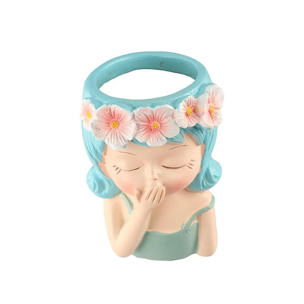 

Садовые принадлежности, горшки для цветов с мультяшным лицом, статуя девушки, скандинавская фея, цветочный горшок из смолы, реалистичный горшок для сочных изделий, офисный горшок