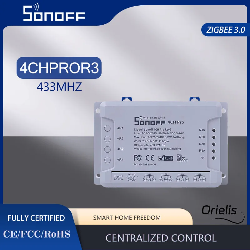 SONOFF 4CHPROR3 4 группы 433 МГц RF Smart Switch Блокировка Самоблокирующиеся режимы растрескивания Пульт дистанционного управления через приложение eWeLink Alexa IFTTT