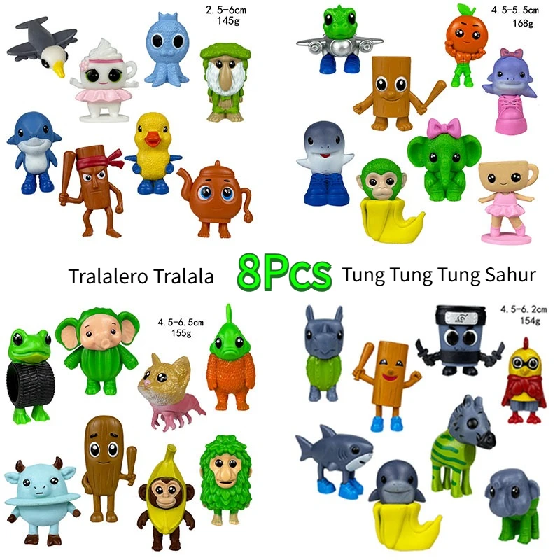 

8Pcs Italian Brainrot Q Cute Monster Tung Tung Sahur Mini Figure Toy Tralalero Tralala Bombardino Crocodilo Model Doll Kids Gift