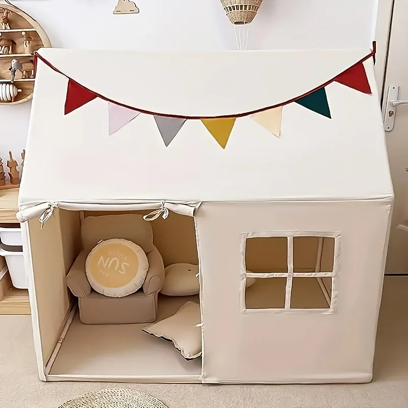 Una tienda de campaña con banderas de colores, un gran parque de atracciones con ventanas, fácil de limpiar, una tienda de campaña que se puede colocar en interiores