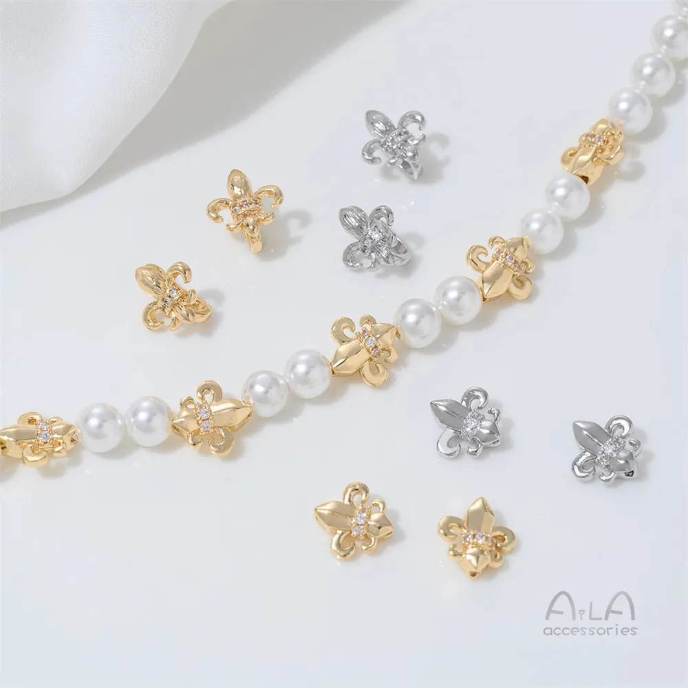 

K429 14K Gold Zirconium Iris Flower, Beaded Accessories, Pearl Necklace, Wrap-up Clasp, Hand-beaded Diy Jewelry Materials