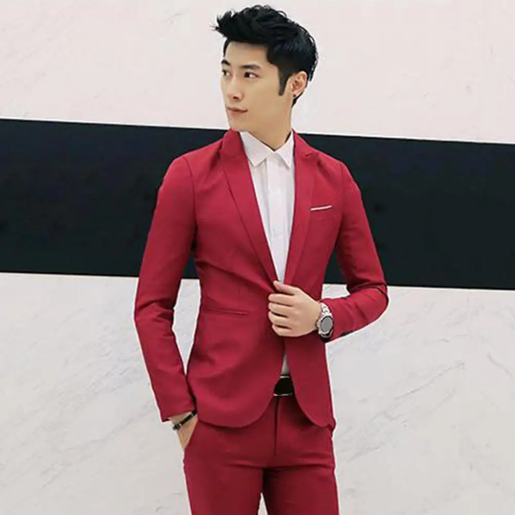 Comfortable Fabric Men Suit Elegant Men's Slim Fit Business for Wedding Evening Party Single Button Suit Coat with Pockets Groom