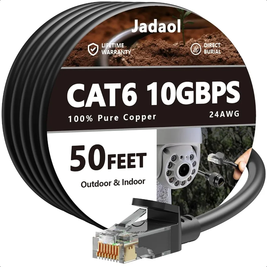 كابل إيثرنت خارجي Cat6 50 قدم 24AWG 10 جيجابت في الثانية منفذ Cat8 7 شبكة من النحاس النقي دفن مباشر مقاوم للماء تحت الأرض مضاد للأشعة فوق البنفسجية 1 قدم 3 #1