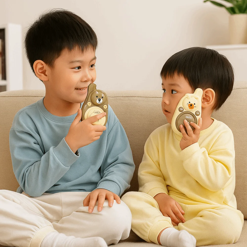 1 Para Uroczych Walkie Talkie dla Dzieci z Motywem Misia, Noszone na Szyi, Daleki Zasięg, Bezprzewodowa Komunikacja, Zabawka z Funkcją Połączenia Jednym Kliknięciem