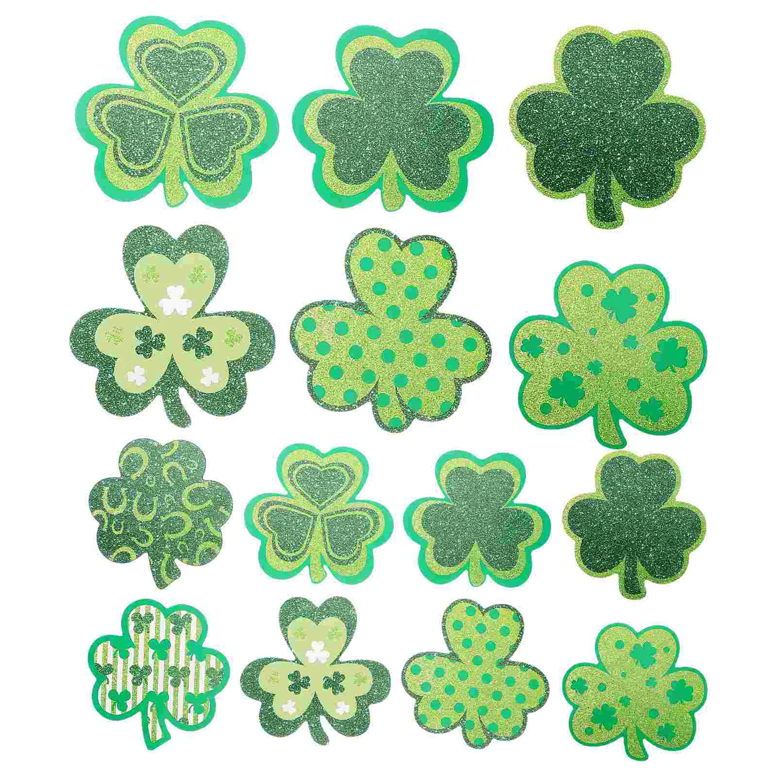 

16 Pcs Saint Patricks Day Wall Stickers Shamrock Decals Green Decorative Adhesive Fragments Home Decor Party Supplies