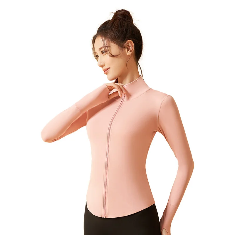 Summer Yoga Coat Quick Dried Traceless Standing Neck Elastic Sports Running Jacket Coat Elastic Outdoor Casual Sports Top