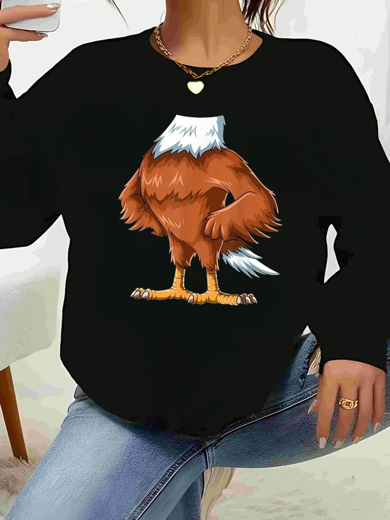 

Eagle Back Print Halloween Sweatshirt Casual Wear Women