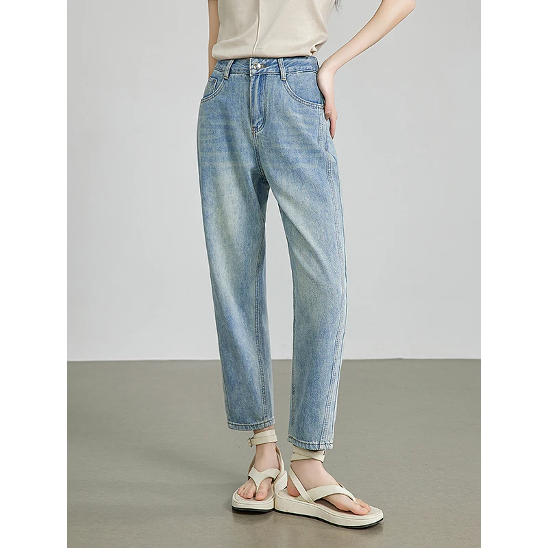 Jeans en denim pour femmes, nouveau design fendu, droit, longueur de rinçage, sarouel polyvalent, été 2024