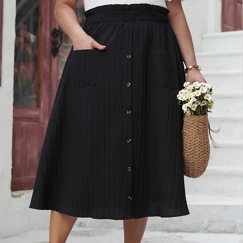 Up High Button Waisted Midi Skirt 2025 Summer New Product Loose and Oversized Skirt with Elegant Temperament Casual Y2k