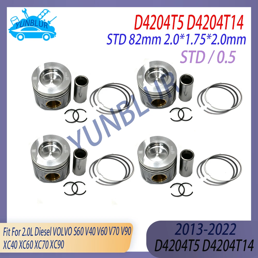 STD 0.5 Engine Piston & Ring Kit Fit 2.0 L D4204T D4204T5 D4204T14 2013-2022 For VOLVO S60 V40 V60 V70 V90 XC40 XC60 XC70 XC90