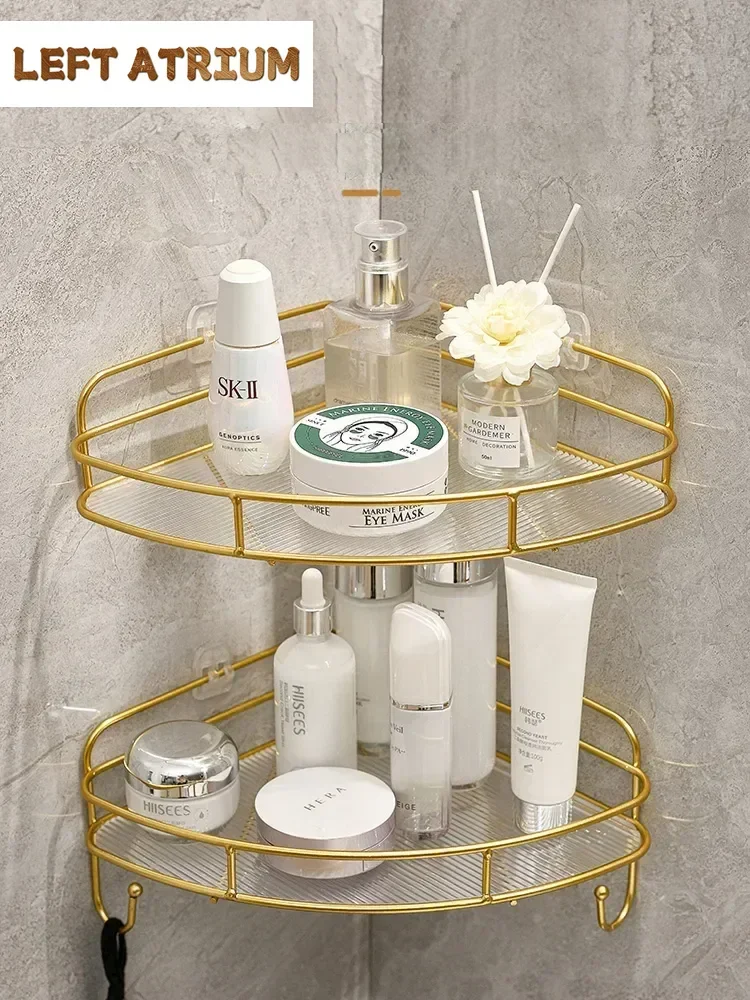 Bathroom tripod storage rack corner storage rack golden iron acrylic shampoo and shower gel storage rack bathroom accessories