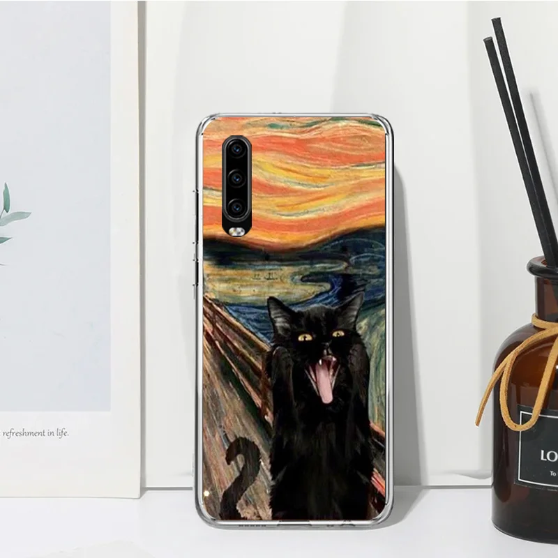 القط الأسود حالة الهاتف الكرتون لهواوي p30 p40 p20 p10 لايت ميت 20 10 pro y5 y6 y7 y9s p الذكية z