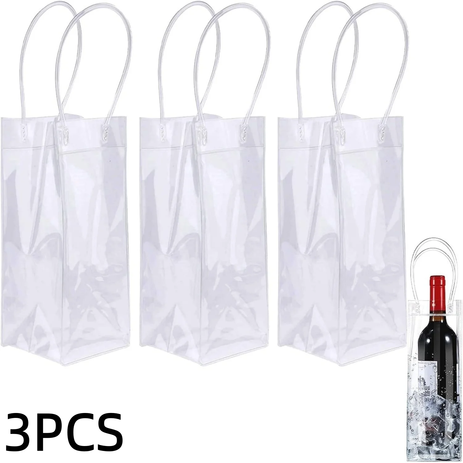 3 Stück Tragbare Zusammenklappbare Wein-Eisbeutel Bier-Kühltasche Transparente Weiße PVC-Weinkühler-Eisbeutel für Kaltgetränke bei Outdoor-Veranstaltungen