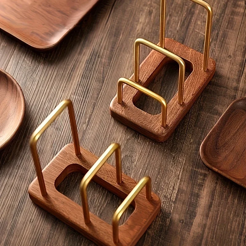 1pc Classic Solid Wood Storage Rack - Dish/Bowl Drainage & Plate/Cup Holder, Kitchen Countertop Organizer