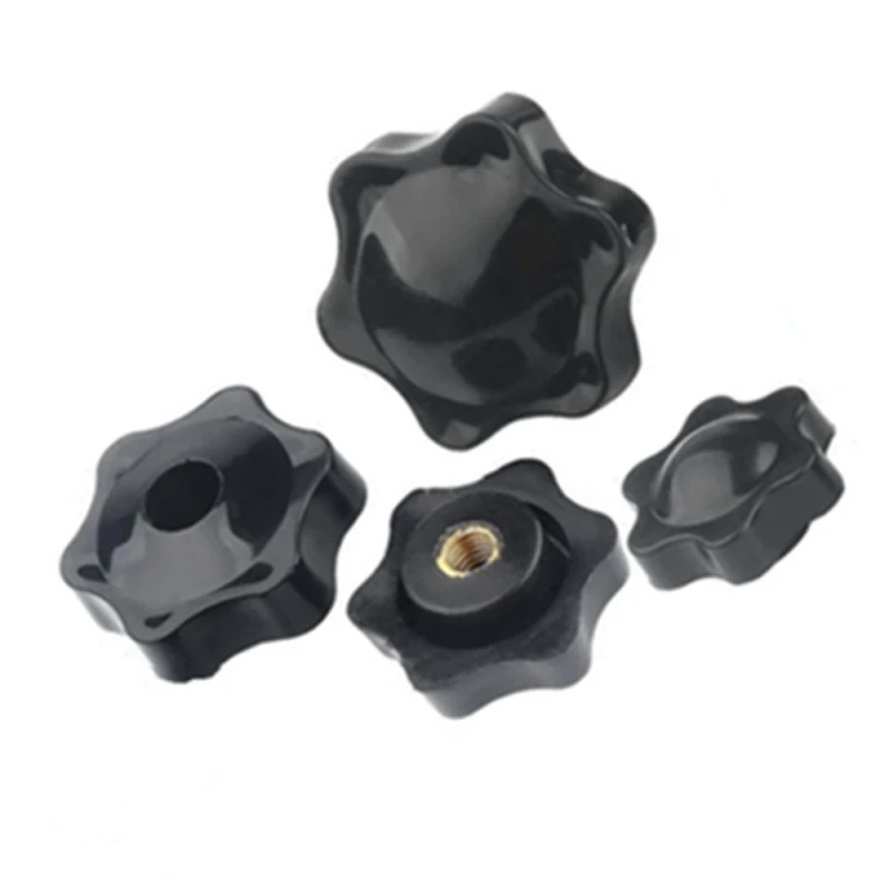 10pcs Plum Hand Tighten Nuts,Black Bakelite Thumb Nuts,Blind/Through Hole Clamping Knob With Metal Thread,M4-M12 Screw-On Handle