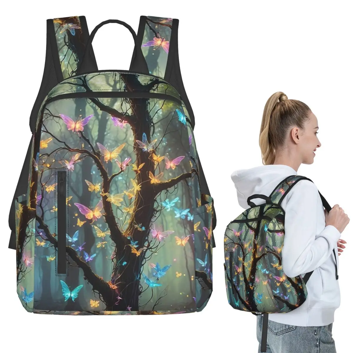 

Vibrant Luminescent Butterfly In Forest Backpack Student BookBag Children School Bag Laptop Shoulder Bags Boys Girls