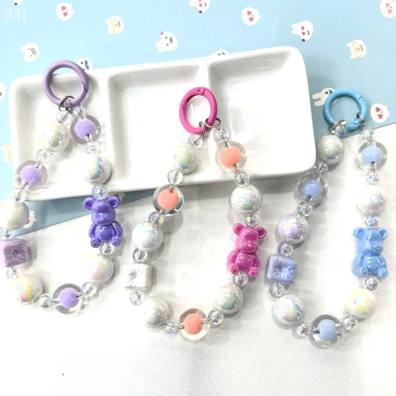 Красочная подвеска-цепочка для телефона с медведем из бисера для IPhone, Samsung, Huawei, Xiaomi, веревочный ремешок для мобильного телефона, украшение для сумки, брелоки