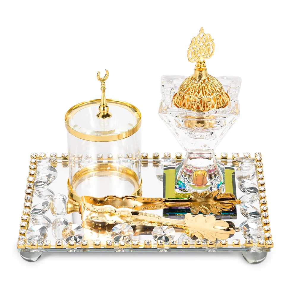 4 in 1 Arabian Crystal Incense Burner Set Clip Incense Diffuser Desktop Fragrance Home Decor Bakhoor Ramadan Housewarming Gift