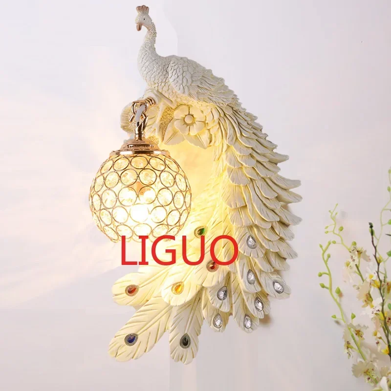 

SANDYHA Peacock Bird Wall Lamp Color Resin Bracket Lighting Stairs Living Room Bedroom Bed Home Decorate Indoor Sconce Luminaire