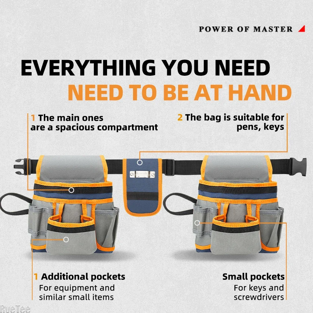 

Поясная сумка для инструментов с 26 карманами — регулируемый ремень с металлическим крючком для измерения ленты для электриков, плотников