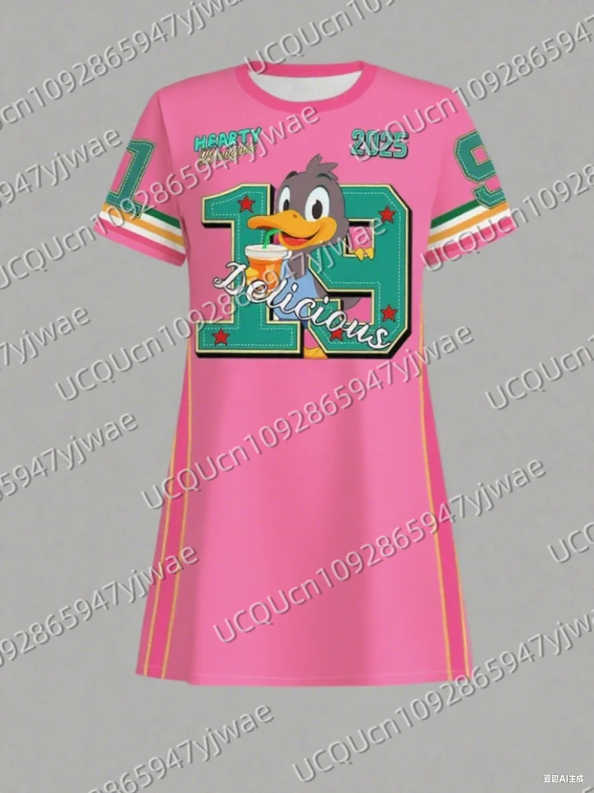 Letnia damska sukienka T-Shirt Plus Size Casual Cartoon Duck Printed O-Neck Lady Short Sleeve Pullover Dresses Women Clothing