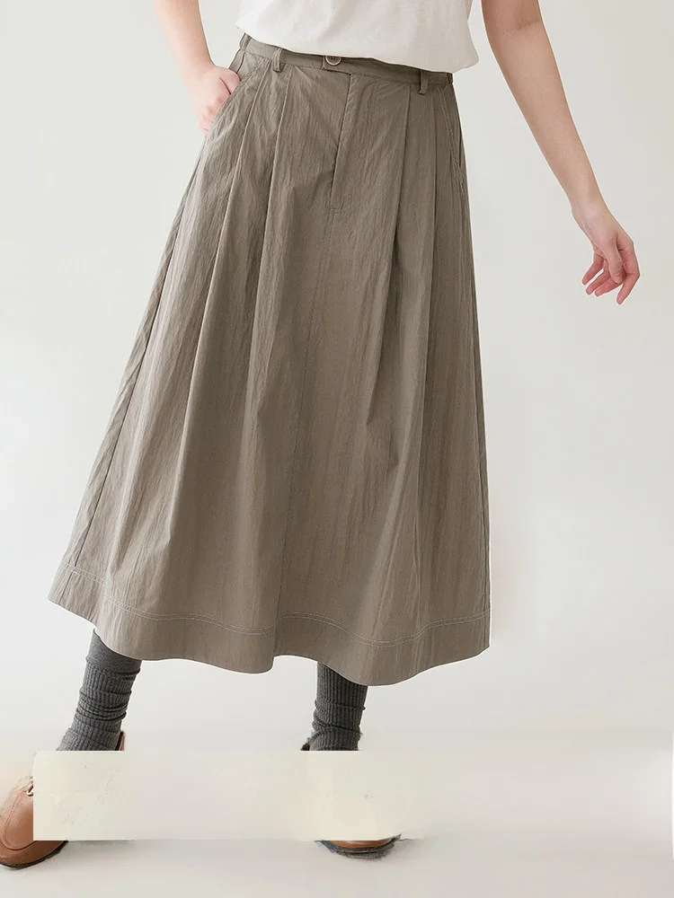 

Original Retro Color High Waist Pleated Midi Skirt Women's Spring New A-Line Half-length Skirts Korean Style Commute