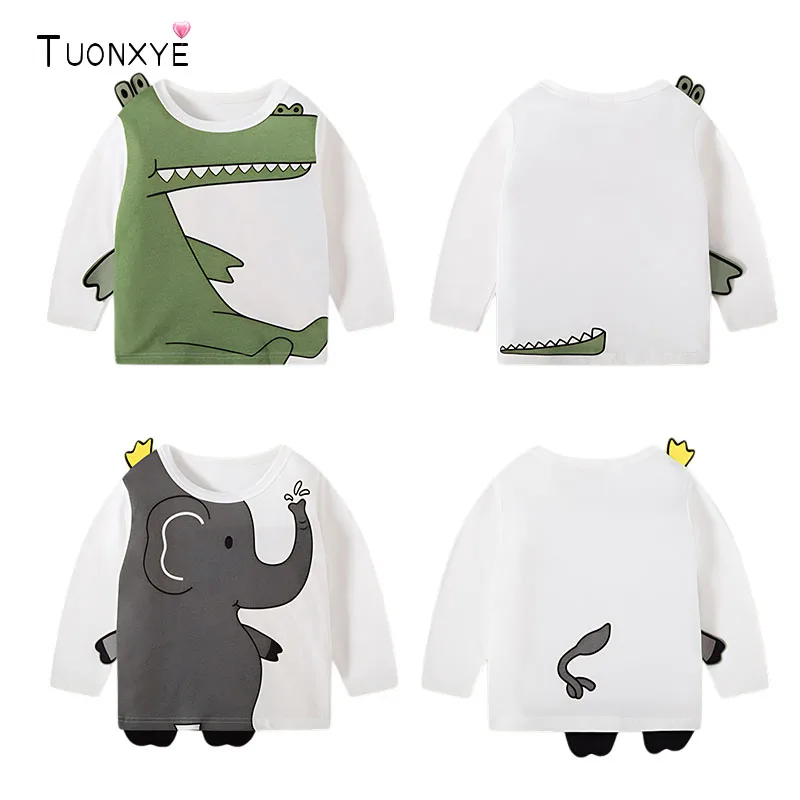 TUONXYE Jungen-Langarm-T-Shirts für Kinder, Cartoon-Elefant-Muster, Kinder-Shirts, lässig, Rundhalsausschnitt, für Top, Babykleidung, Geschenke