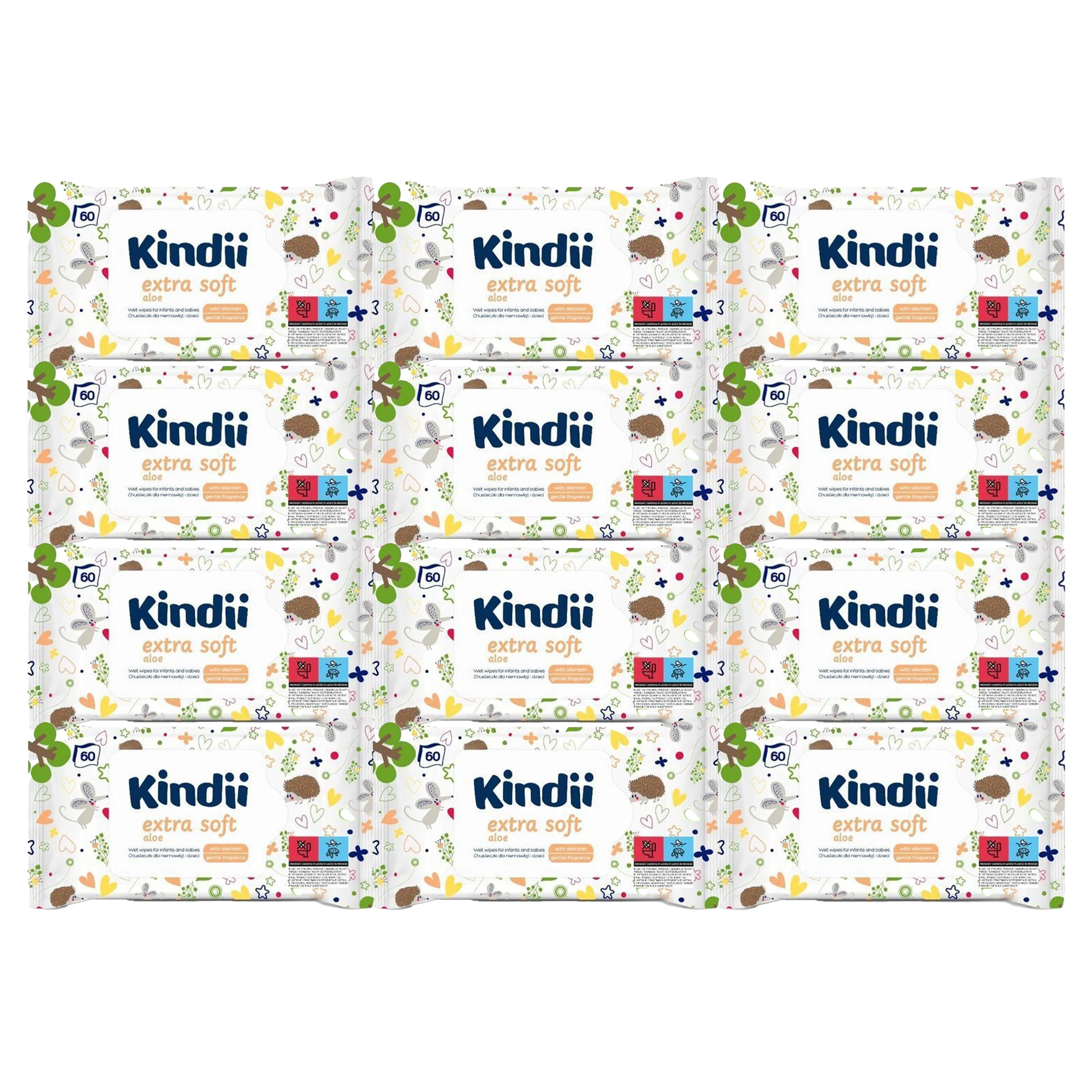 Chusteczki nawilżane dla dzieci Kindii  aloe extra soft 12 opakowania
