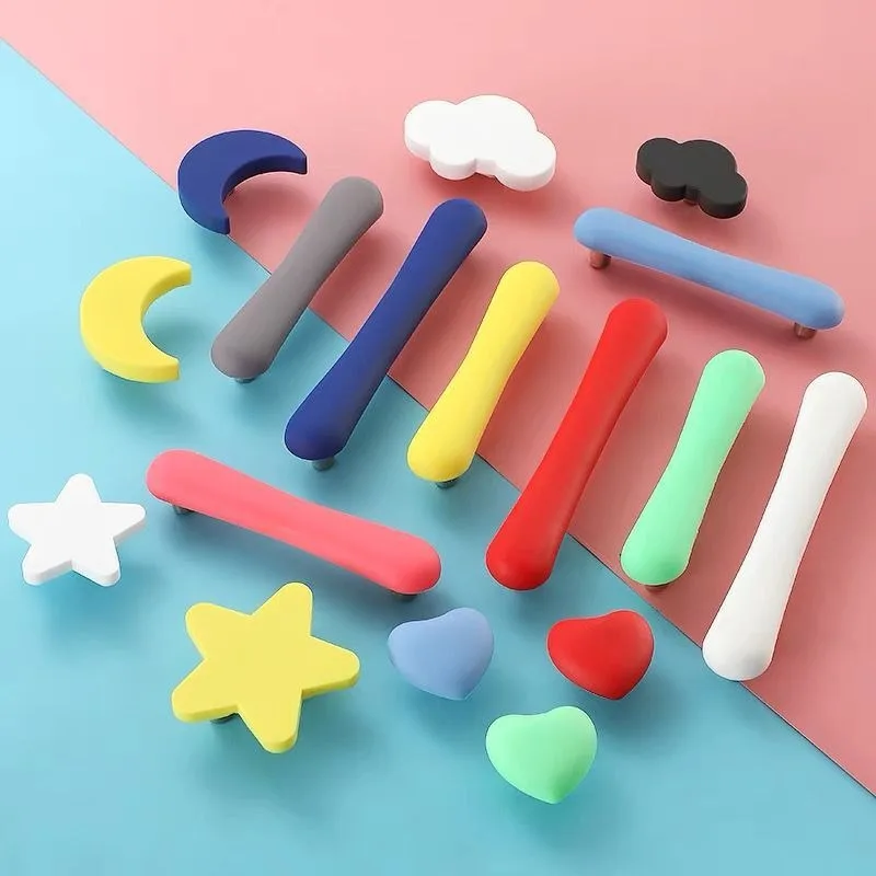 Puxadores de móveis gaveta puxa crianças puxadores de porta de borracha dxs bonito rosa coração estrela lua nuvem puxadores de armário de cozinha