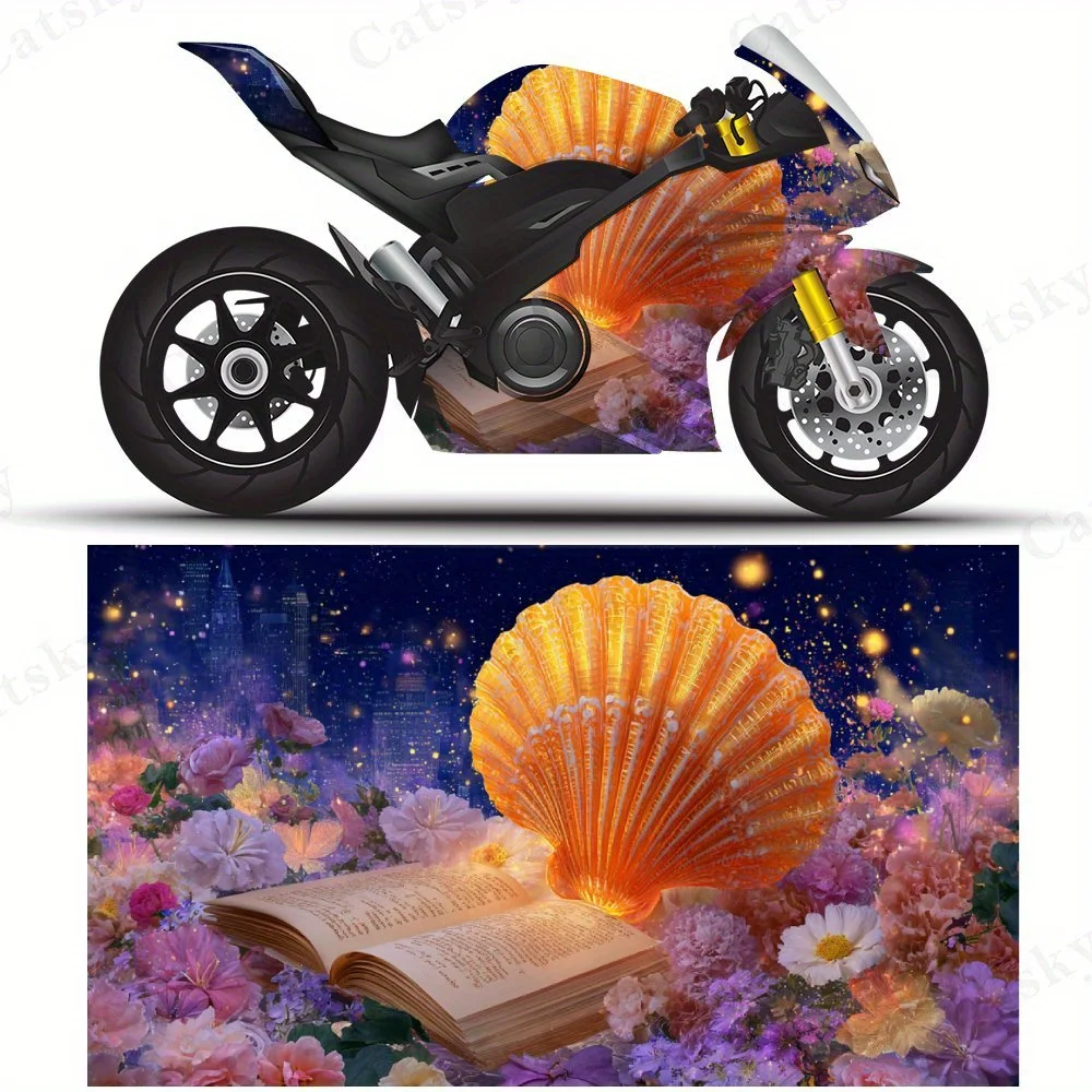 

Conch and Book with Flowers and Stars Motorcycle Film Stickers, Durable PVC Adhesive Decals for Motorcycle Customization, Weathe